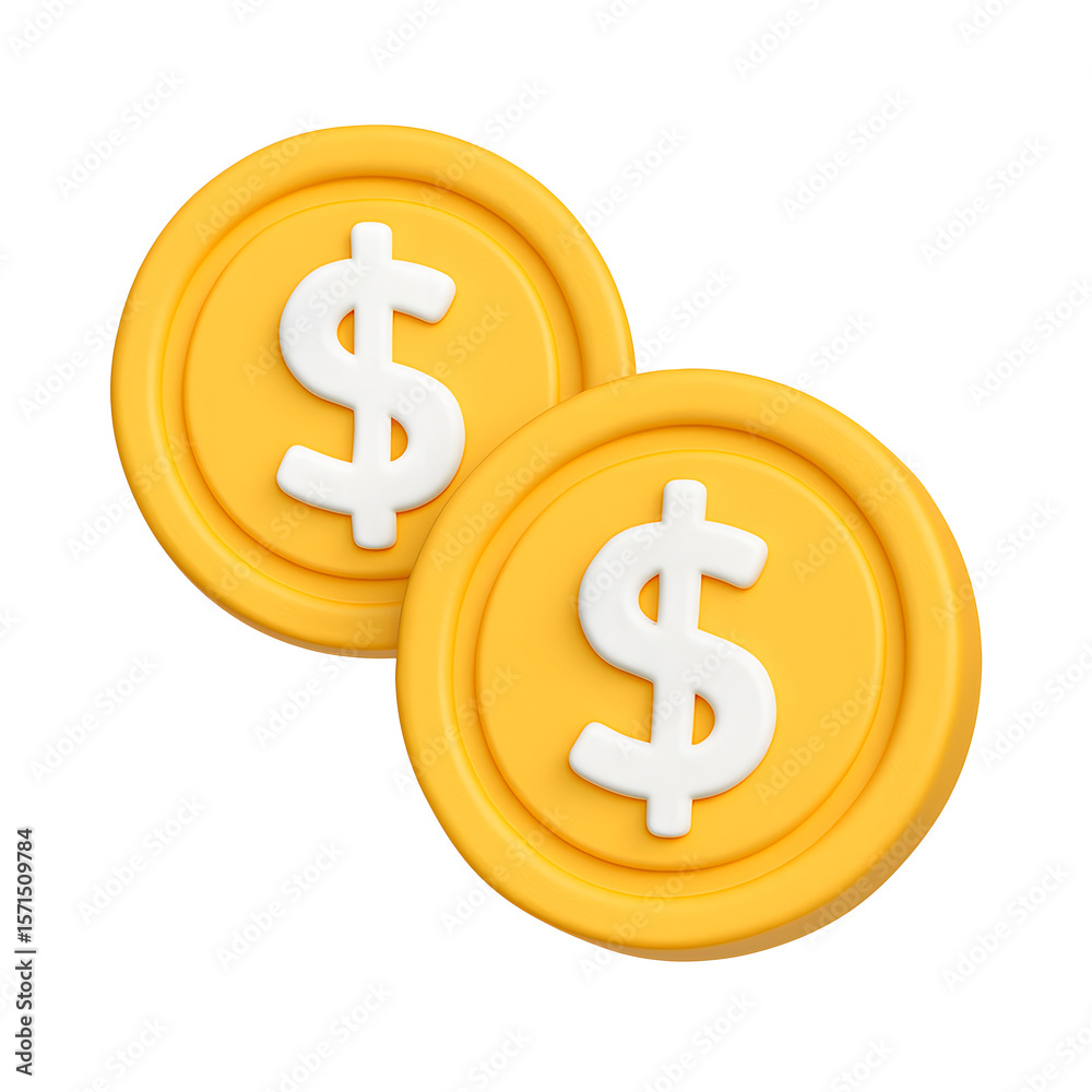 Fototapeta premium 3D gold coin icon with white dollar symbol representing money and finance, isolated on transparent background