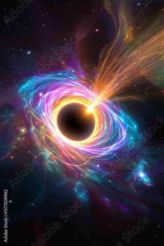 Vivid Abstract Rendering of A Black Hole in Deep Space Illustration