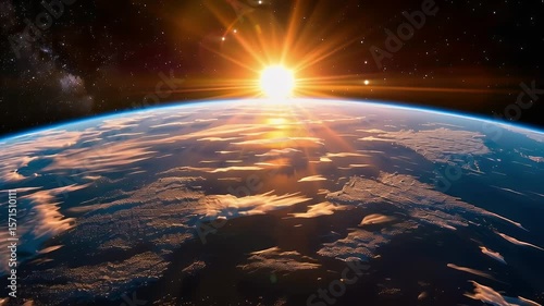 Vibrant Sunrise Over Earth Glowing Atmosphere and Cosmic View from Space