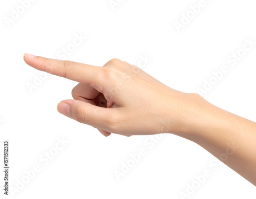 A graceful human hand with an extended index finger suggests direction and precise interaction.