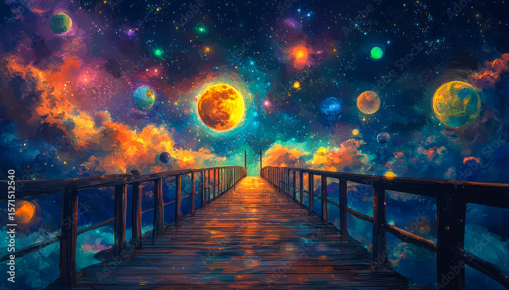 Obraz premium Pathway to the cosmos: a celestial journey through a vibrant universe