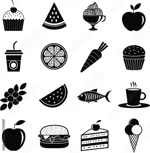 A set of food icons isolated on white background