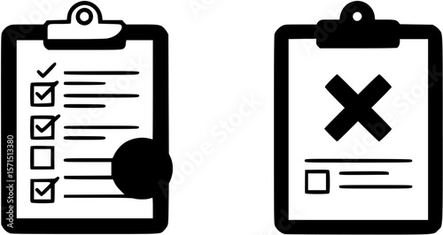 rejected documents icon. clipboard paper with cross mark, vector symbol on transparent background.
