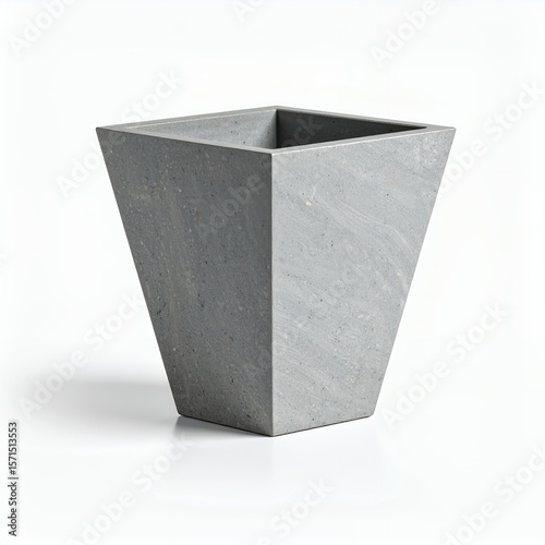 Modernist cement planter with a trapezoidal silhouette adding refinement on white background