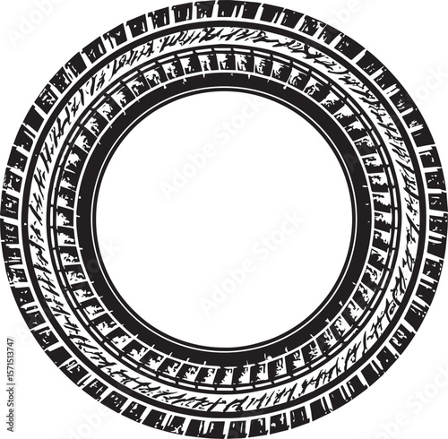 Grunge Tire Track Circle Silhouette in Black | Off-Road Wheel Mark Illustration Vector Format