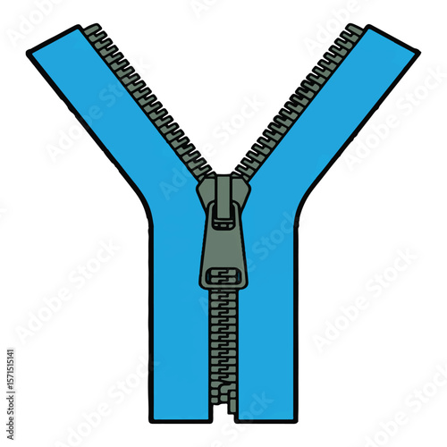 Vector art of a detailed illustration of a bright blue zipper, isolated on white background