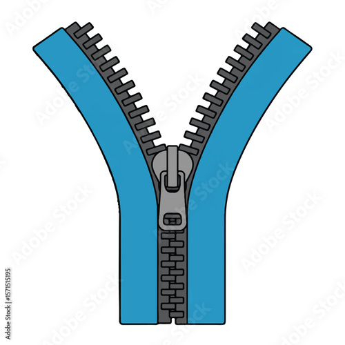 Vector art of a detailed illustration of a bright blue zipper, isolated on white background