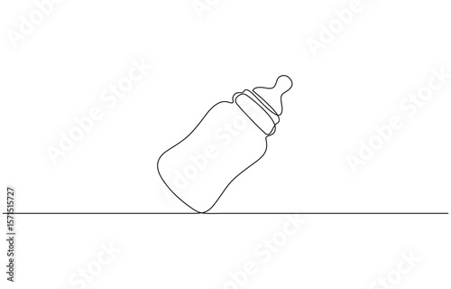 Continuous single drawn one line bottle for feeding babies. Bottle nipple of baby pacifier, Bottle nipple of baby pacifier. Baby feeding concept line art minimal design isolated on white background.