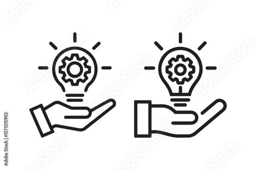 Hand holding lightbulb with gear symbol representing innovation and ideas
