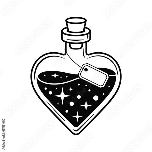 Heart-Shaped Potion Bottle Celestial Love Elixir Illustration