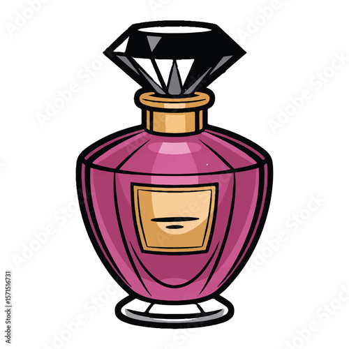 Vector art of elegant pink perfume bottle with diamond top isolated on white background