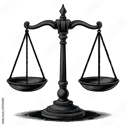 Vector art of a black scales of justice, isolated on white background