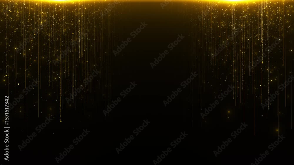 Golden particles moving luxury glitter frame border isolated on transparent background. Celebration . Shiny glittering dust. Falling golden sparkling glittering border, Mockup, holiday decoration