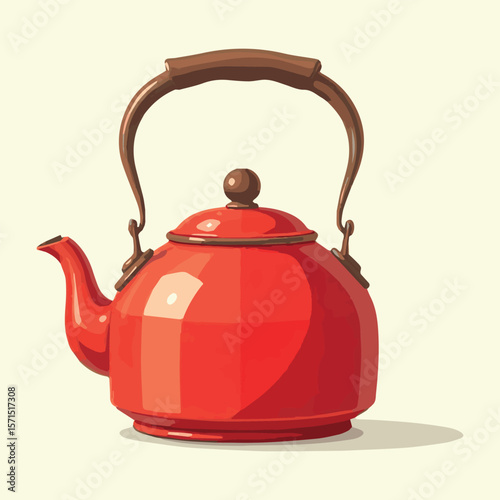 Red ceramic teapot isolated on a white background