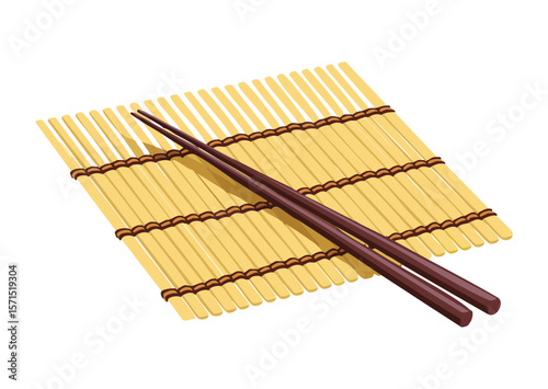 Bamboo Rolling Mat Kitchen Tool - Vector Illustration