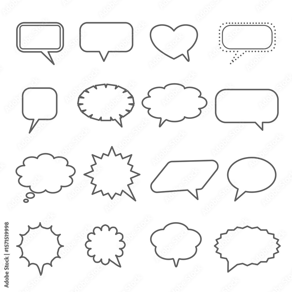 Various speech bubble outlines, white isolate background Various speech bubble outlines, white isolate background