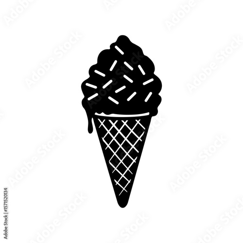 Cone ice cream silhouette icon vector flat design.
