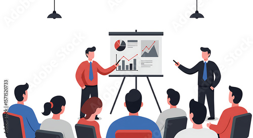 Business presentation with charts and graphs for training and development
