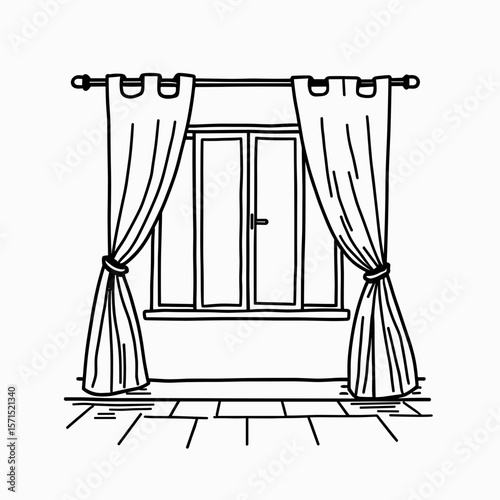 Simple window with curtains drawn back in minimalist style  