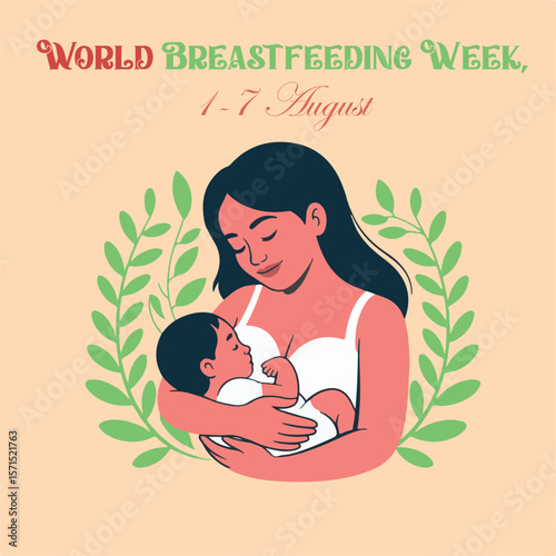 World Breastfeeding Awareness Cartoon Illustration for Poster or Flyer, Mother and Baby Nursing Poster | Support Breastfeeding