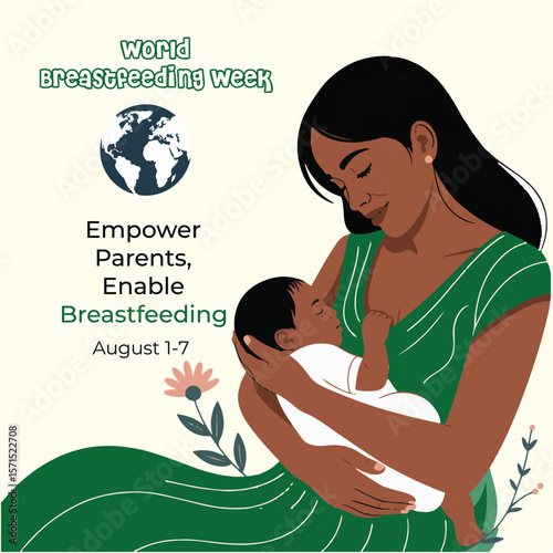 World Breastfeeding Awareness Cartoon Illustration for Poster or Flyer, Mother and Baby Nursing Poster | Support Breastfeeding