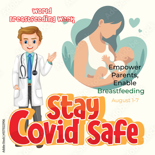 World Breastfeeding Awareness Cartoon Illustration for Poster or Flyer, Mother and Baby Nursing Poster | Support Breastfeeding