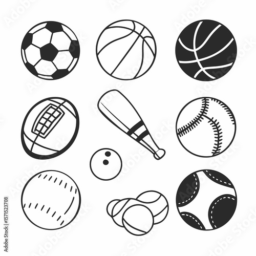 set of sport balls vector icon sheet
