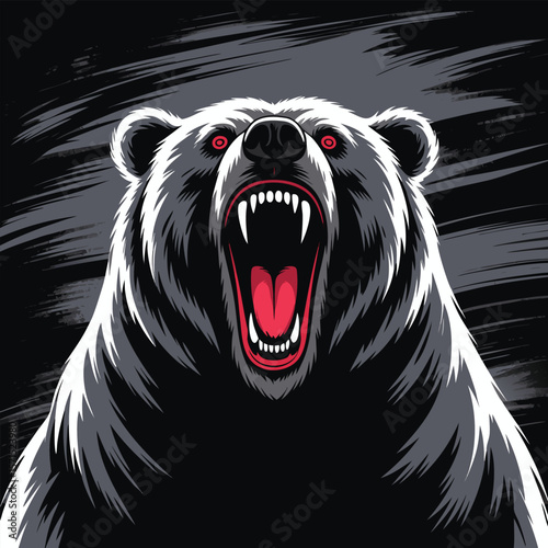 Red-eyed, roaring grizzly bear mascot character