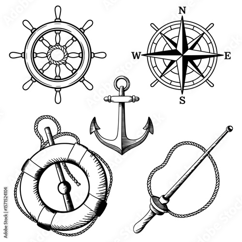 Set of marine, maritime or nautical icons