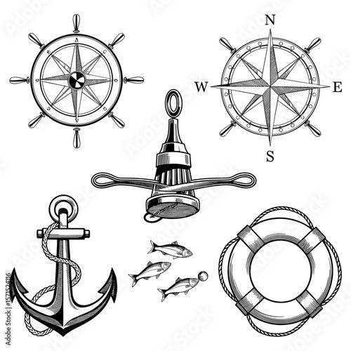 Set of marine, maritime or nautical icons
