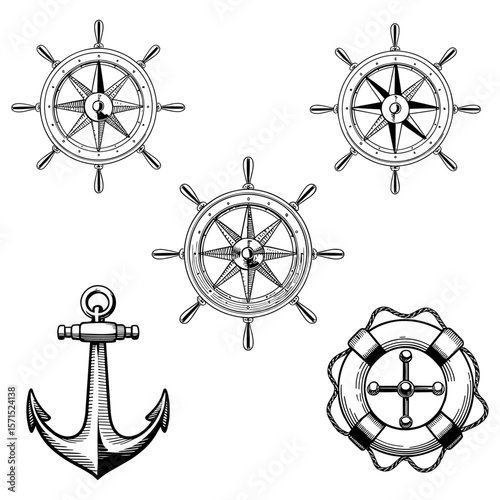 Set of marine, maritime or nautical icons