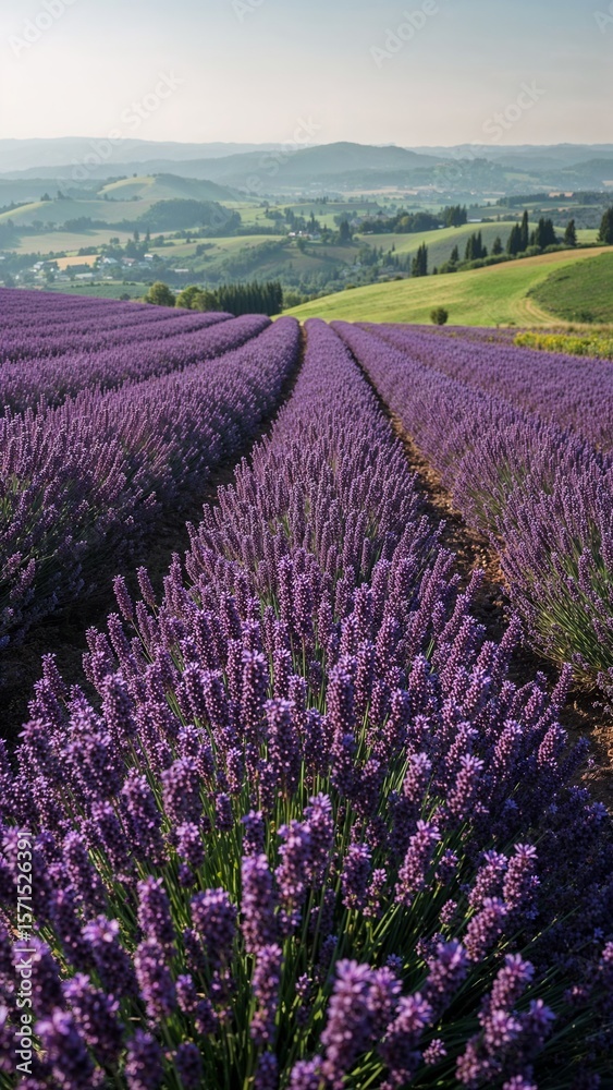 Naklejka premium A tiny house on wheels traveling down a rural road under a clear blue sky with scattered white clouds