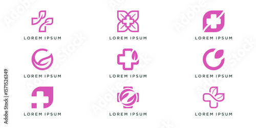 Set bundle of leaf health care logo design combine
