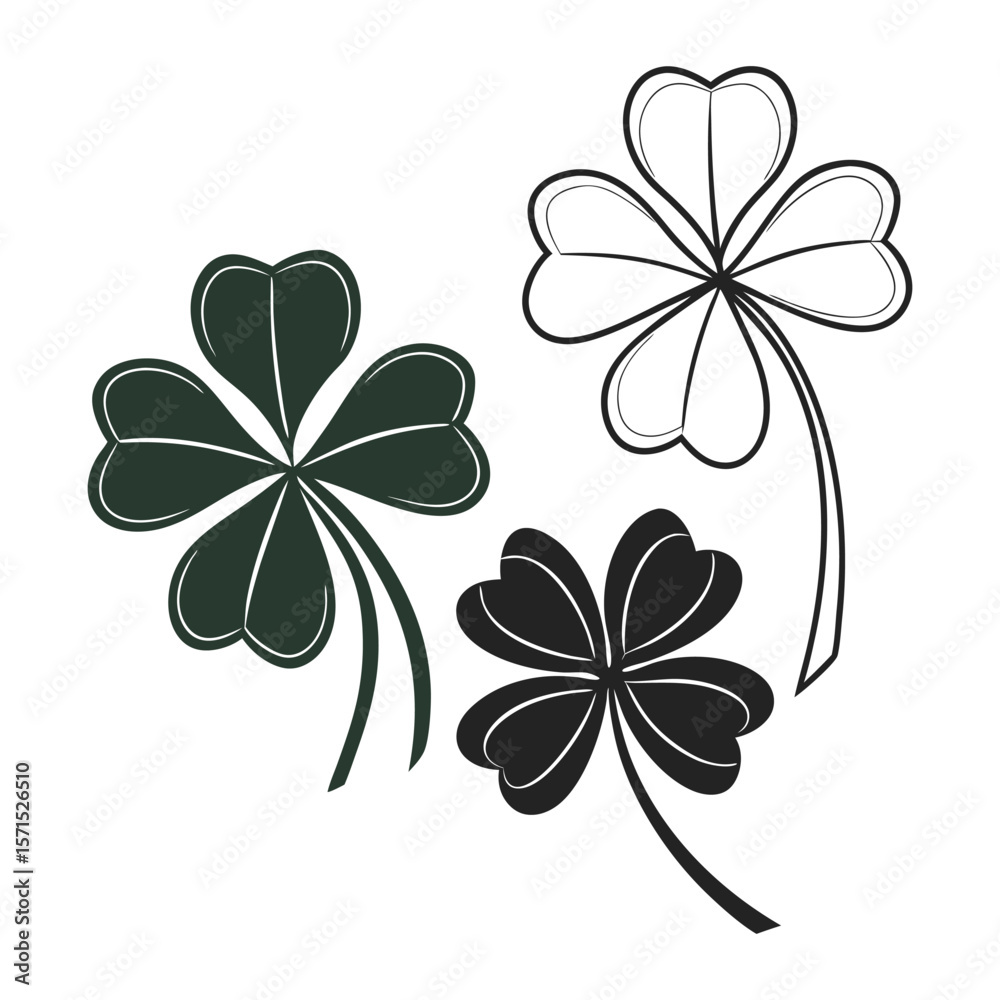 Obraz premium Set of 3 four-leaf clover illustrations