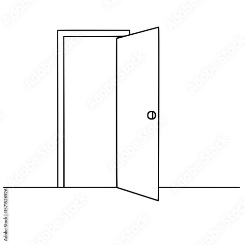 Open door isolated simple line art illustration
