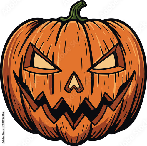 Halloween pumpkin jack o lantern with carved scary face orange and green vector illustration 