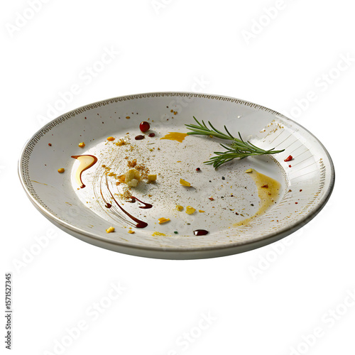 Dirty White Plate Isolated on Transparent Background