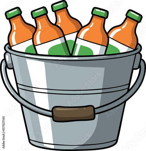 Bucket filled with orange bottled drinks illustration for refreshment and leisure use vector 