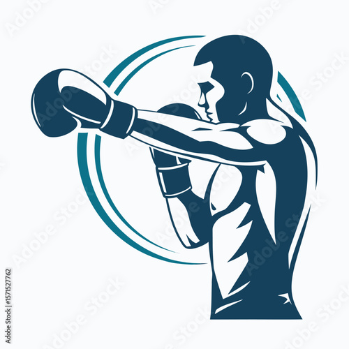 Dynamic boxer in action delivering a powerful punch with boxing gloves