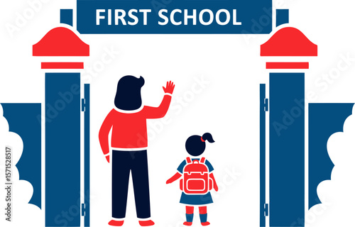 First day school concept back to school education learning vector illustration