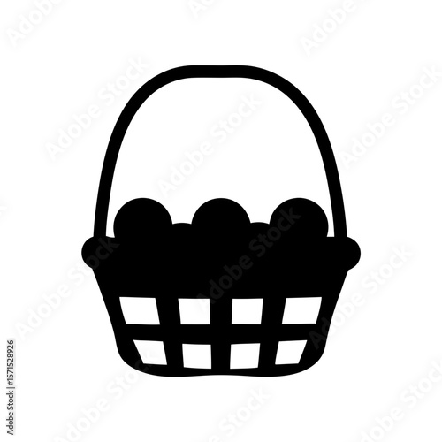Simple Black and White Illustration of a Basket Filled with Round Objects