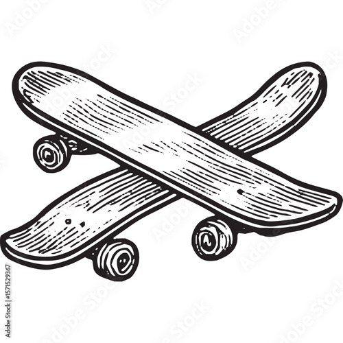Premium Black and White Crossed Skateboard Decks Vector Art