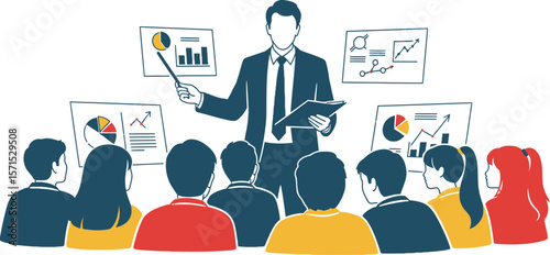 Business presentation training seminar conference meeting workshop illustration