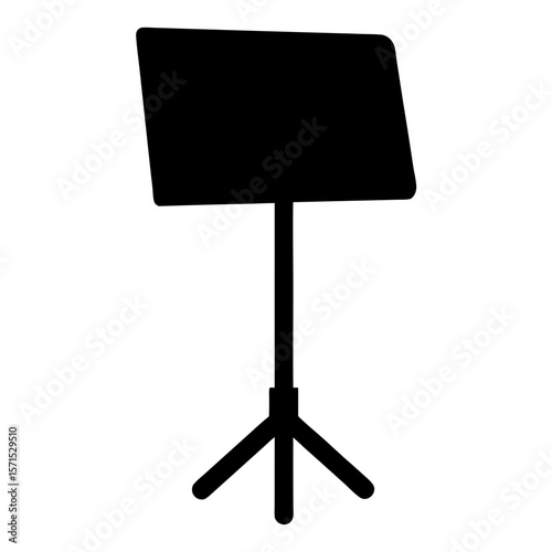 Simple black silhouette of a music stand with adjustable tripod base