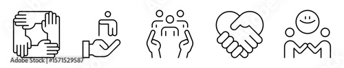 Conjunto de iconos de inclusión y respeto. Diversidad y unión. Trabajo en equipo, ayuda a personas con discapacidad, protección social, empatía, conexión