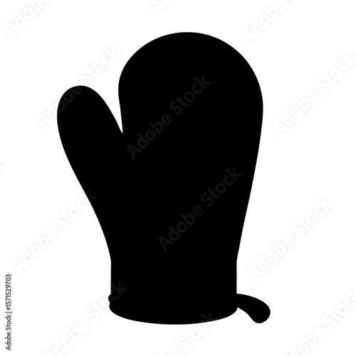 Isolated black silhouette illustration of an oven mitt on a white background