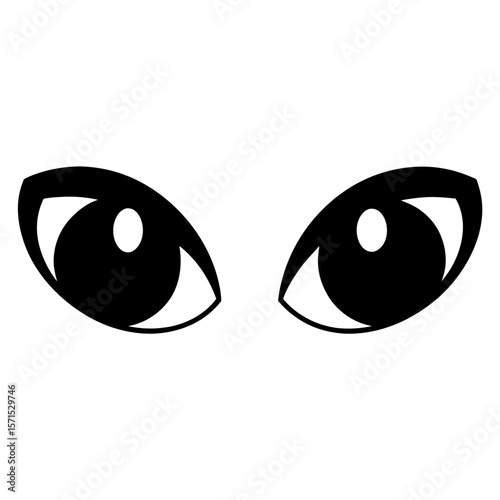 Pair of stylized black eyes staring forward on a white background
