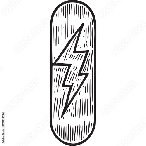 Premium Black and White Skateboard with Lightning Bolt Vector Art