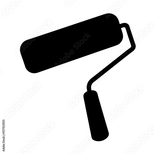 Black Silhouette of a Paint Roller Tool on White Background Illustration