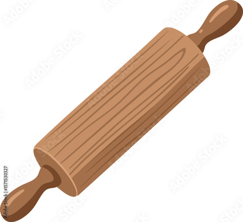 Wooden rolling pin kitchen tool for baking and cooking with handles vector illustration 